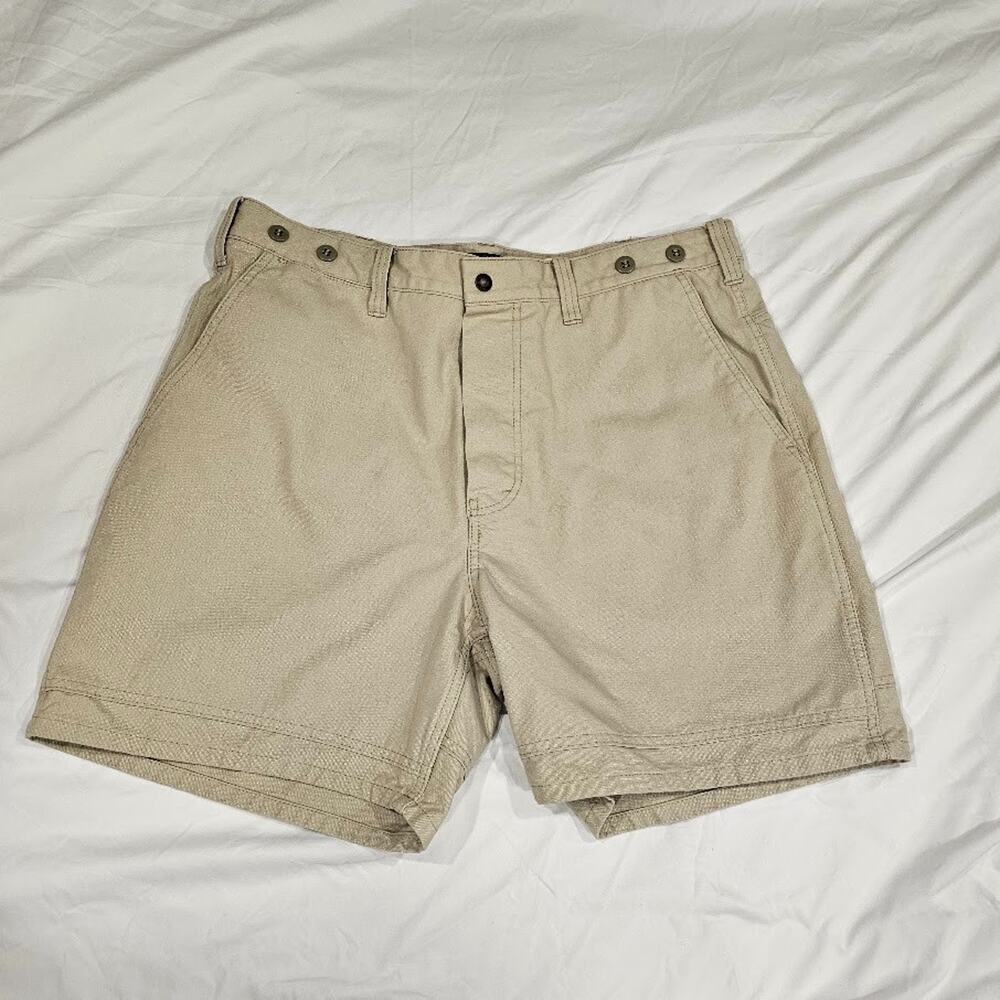 Filson Dry Tin Shorts 38in Surplus Tan Khaki Short RN39126 100% Cotton Button Up